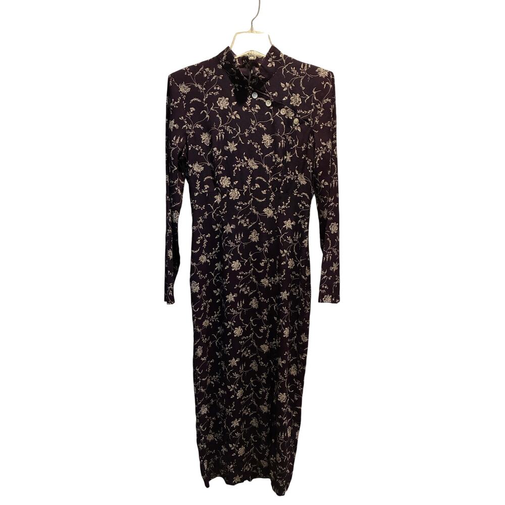 Vintage 90s Decked Out Floral Maxi Dress Goth Cottagecore Cheongsam